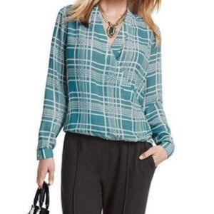 Cabi Windowpane Plaid Wrap Front Blouse #3068 M